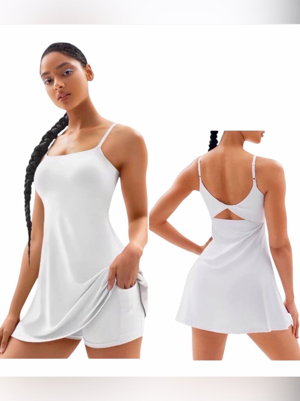 A62 Vertvie 2pc Tennis Dress w-Separate Shorts Workout Open Back Active NEW